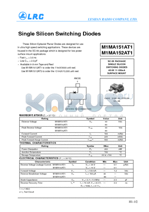 M1MA152AT1 datasheet - Single Silicon Switching Diodes