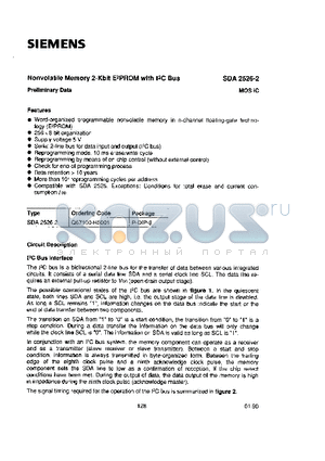 Q67100-H5001 datasheet - NONVOLATILE MEMORY 2-Kbit EEPROM WITH I2C BUS