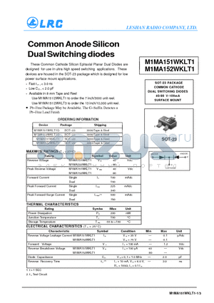 M1MA152WKLT1G datasheet - Common Anode Silicon Dual Switching diodes