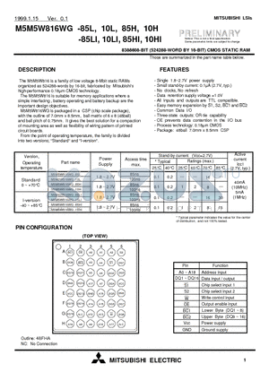 M5M5W816WG-10H datasheet - 8388608-BIT (524288-WORD BY 16-BIT) CMOS STATIC RAM