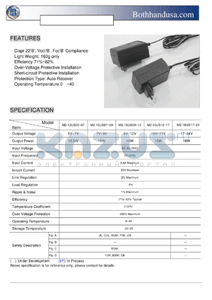 M2-12US06 datasheet - 12-18 Watt Switching Adapter
