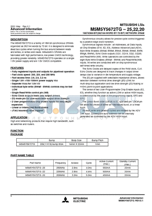 M5M5Y5672TG-25 datasheet - 18874368-BIT(262144-WORD BY 72-BIT) NETWORK SRAM