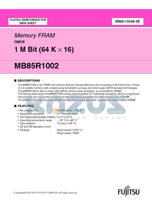 MB85R1002PFTN-GE1 datasheet - Memory FRAM CMOS 1 M Bit (64 K  16)