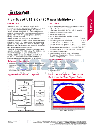 ISL54220 datasheet - High-Speed USB 2.0 (480Mbps) Multiplexer