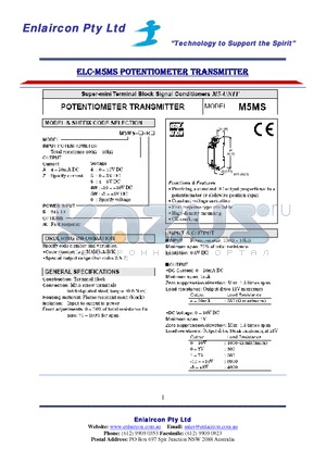 M5MS datasheet - POTENTIOMETER TRANSMITTER