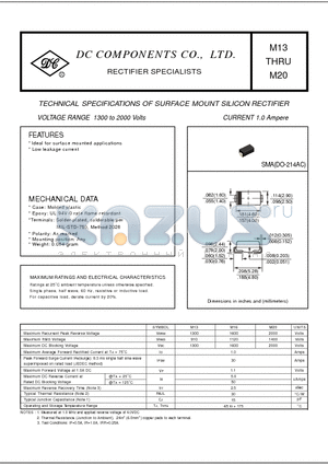 M20 datasheet - TECHNICAL SPECIFICATIONS OF SURFACE MOUNT SILICON RECTIFIER