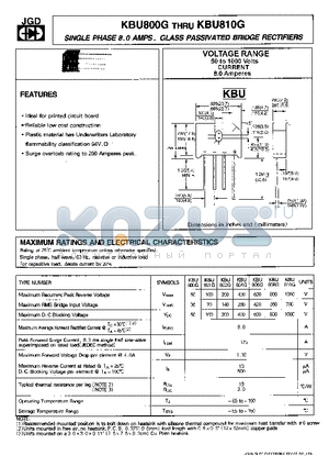 KBU801G datasheet - SINGLE PHASE 8.0 AMPS. GLASS PASSIVATED BRIDGE RECTIFIERS