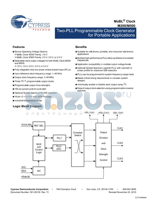 M200 datasheet - Two-PLL Programmable Clock Generator for Portable Applications