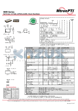 M5R13RQ datasheet - 9x14 mm, 3.3 Volt, LVPECL/LVDS, Clock Oscillator