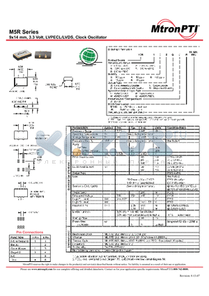 M5R13RQJ-R datasheet - 9x14 mm, 3.3 Volt, LVPECL/LVDS, Clock Oscillator