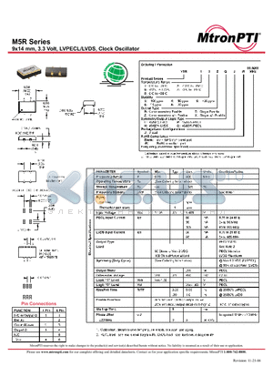 M5R13XHJ-R datasheet - 9x14 mm, 3.3 Volt, LVPECL/LVDS, Clock Oscillator