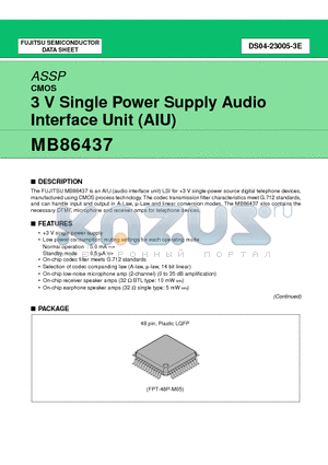MB86437PFV datasheet - 3 V Single Power Supply Audio Interface Unit (AIU)