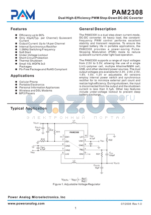 PAM2308EN2YMAG datasheet - Dual High-Efficiency PWM Step-Down DC-DC Coverter