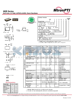 M5R13XPJ datasheet - 9x14 mm, 3.3 Volt, LVPECL/LVDS, Clock Oscillator