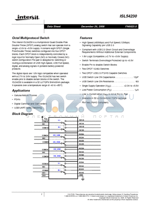 ISL54230IRTZ-T datasheet - Octal Multiprotocol Switch