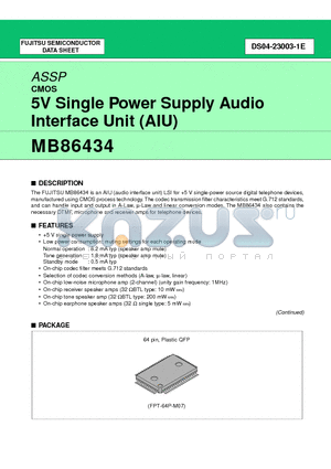 MB86434 datasheet - 5V Single Power Supply Audio Interface Unit (AIU)