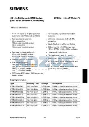 Q67100-Q741 datasheet - 1M x 36-Bit Dynamic RAM Module (2M x 18-Bit Dynamic RAM Module)