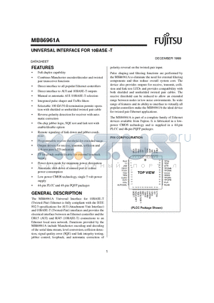 MB86961APF-G datasheet - UNIVERSAL INTERFACE FOR 10BASET