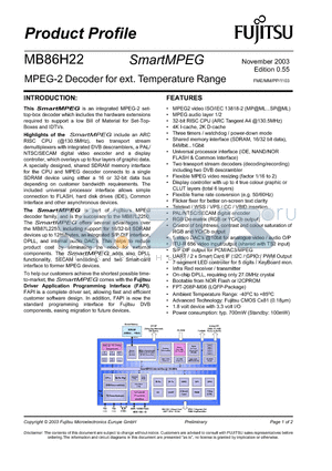 MB86H22 datasheet - MPEG-2 Decoder for ext. Temperature Range