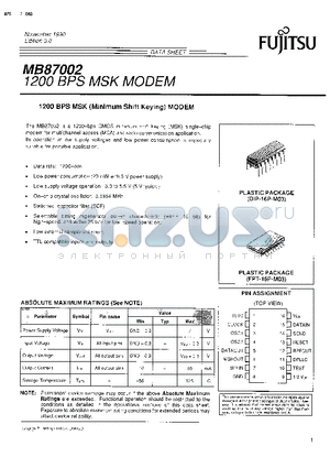 MB87002 datasheet - 1200 BPS MSK MODEM
