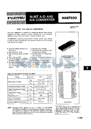 MB87020 datasheet - 16-Bit A/D And D/A CONVERTER
