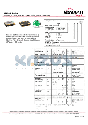 M2001 datasheet - 5x7 mm, 3.3 Volt, CMOS/LVPECL/LVDS, Clock Oscillator