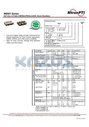 M200115FLN datasheet - 5x7 mm, 3.3 Volt, CMOS/LVPECL/LVDS, Clock Oscillator