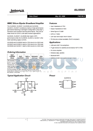 ISL55005 datasheet - MMIC Silicon Bipolar Broadband Amplifier