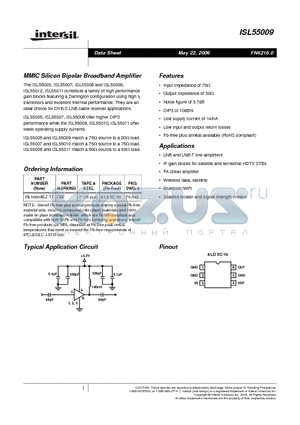 ISL55009IEZ-T7 datasheet - MMIC Silicon Bipolar Broadband Amplifier