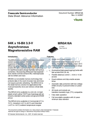 MR0A08AVYS35 datasheet - 64K x 16-Bit 3.3-V Asynchronous Magnetoresistive RAM