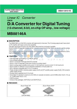 MB88146APFV datasheet - D/A Converter for Digital Tuning (12-channel, 8-bit, on-chip OP amp., low-voltage)