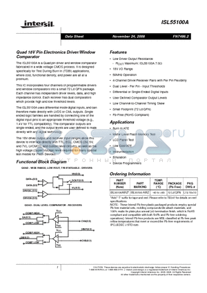 ISL55100A datasheet - Quad 18V Pin Electronics Driver/Window Comparator