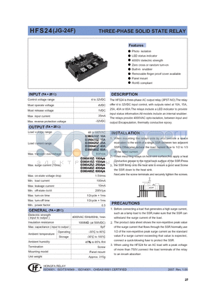 HFS24D380A25PL3 datasheet - THREE-PHASE SOLID STATE RELAY