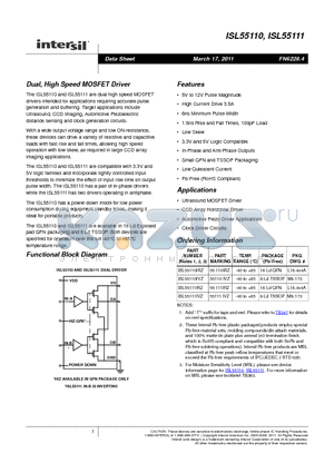 ISL55111IRZ datasheet - Dual, High Speed MOSFET Driver