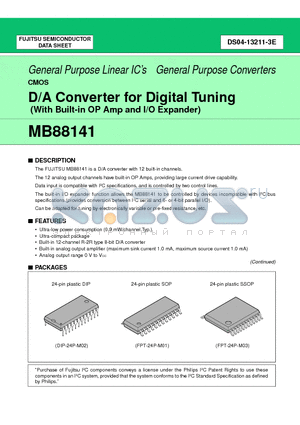 MB88141P datasheet - D/A Converter for Digital Tuning (With Built-in OP Amp and I/O Expander)