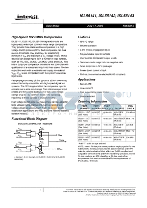 ISL55141IRZ datasheet - High-Speed 18V CMOS Comparators