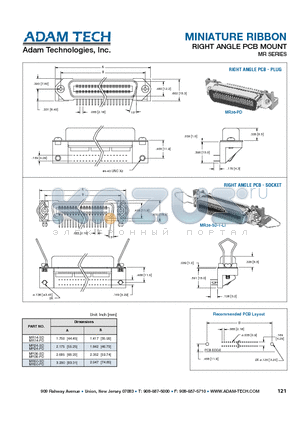 MR14-PD datasheet - MINIATURE RIBBON RIGHT ANGLE PCB MOUNT