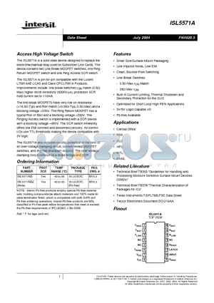 ISL5571A datasheet - Access High Voltage Switch