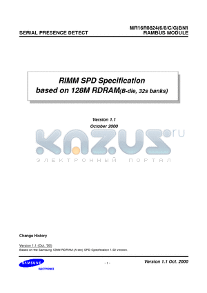 MR16R0824BN1 datasheet - RAMBUS MODULE