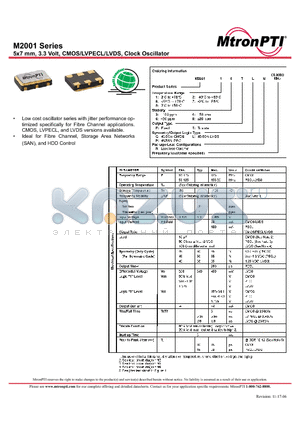 M200166TCN datasheet - 5x7 mm, 3.3 Volt, CMOS/LVPECL/LVDS, Clock Oscillator