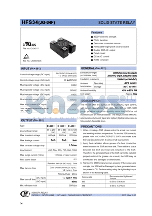 HFS34D480A60ZS datasheet - SOLID STATE RELAY
