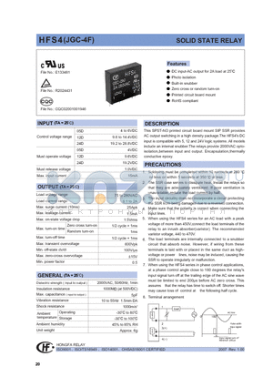 HFS405D1M datasheet - SOLID STATE RELAY