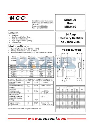 MR2401 datasheet - Recovery Rectifier 50 - 1000 Volts 24 Amp