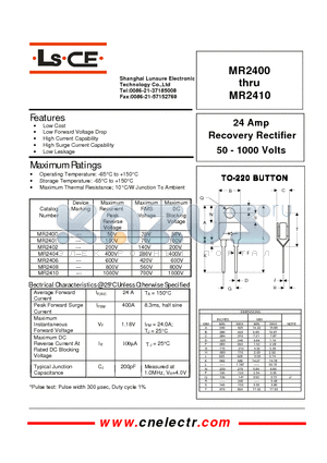 MR2406 datasheet - 24Amp recovery rectifier 50-1000 volts