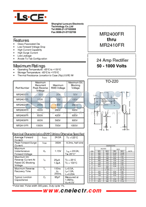 MR2404FR datasheet - 24Amp rectifier 50-1000 volts