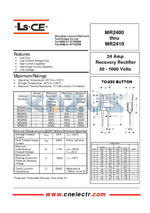 MR2408 datasheet - 24Amp recovery rectifier 50-1000 volts