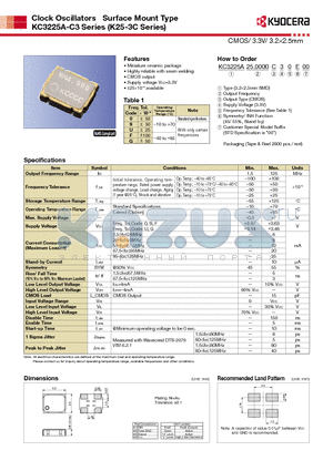 KC3225A-C3 datasheet - CMOS/ 3.3V/ 3.22.5mm