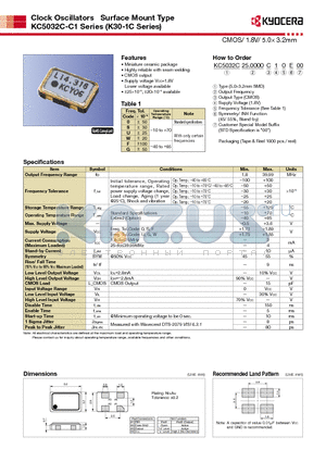 KC5032C-C1 datasheet - CMOS/ 1.8V/ 5.0 3.2mm