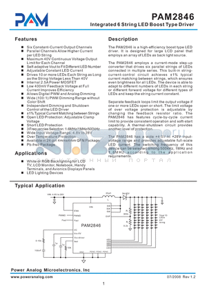 PAM2846 datasheet - Integrated 6 String LED Boost Type Driver