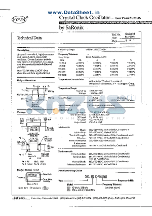 NCL020C-100000 datasheet - Crystal Clock Oscillator